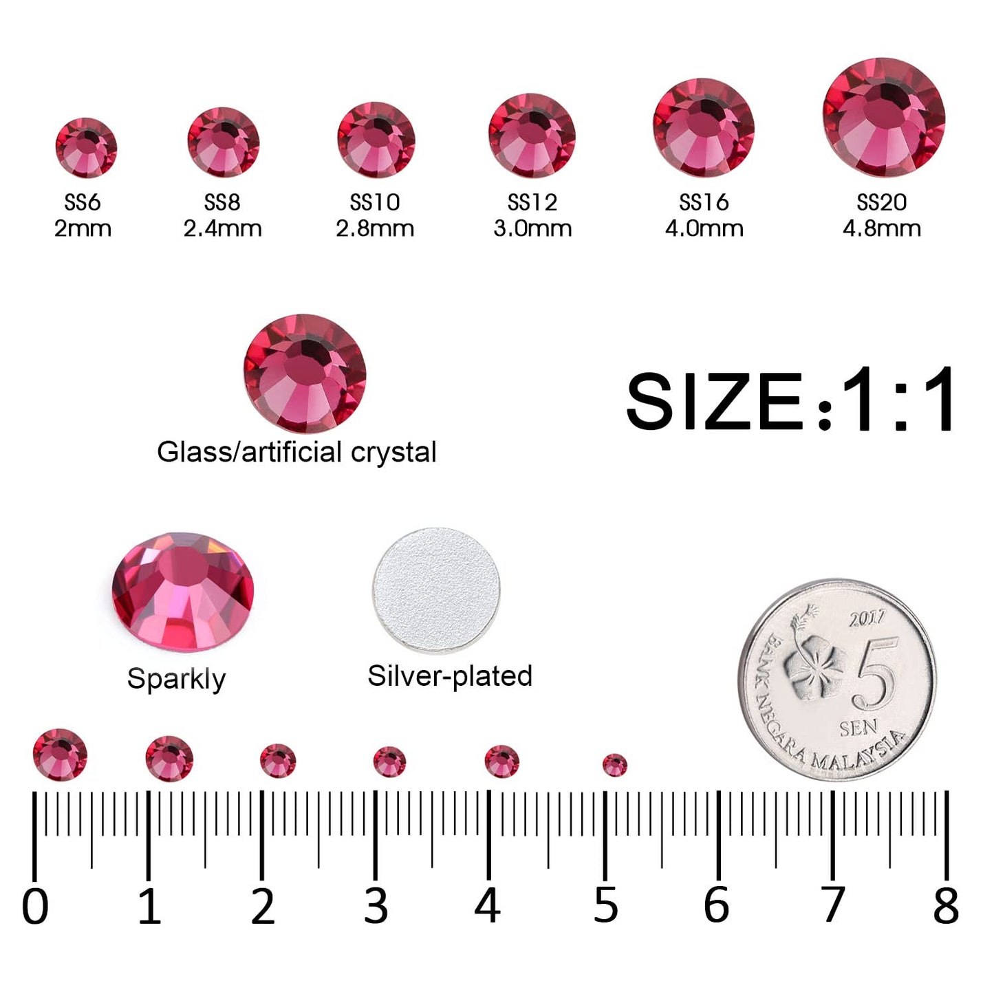 4240Pcs Flatback Rose Rhinestones Glass Crystal Diamonds for Nail Art Face Jewels Sparkly Round with Tweezers and Picking Pen (SS6~SS20 Set)