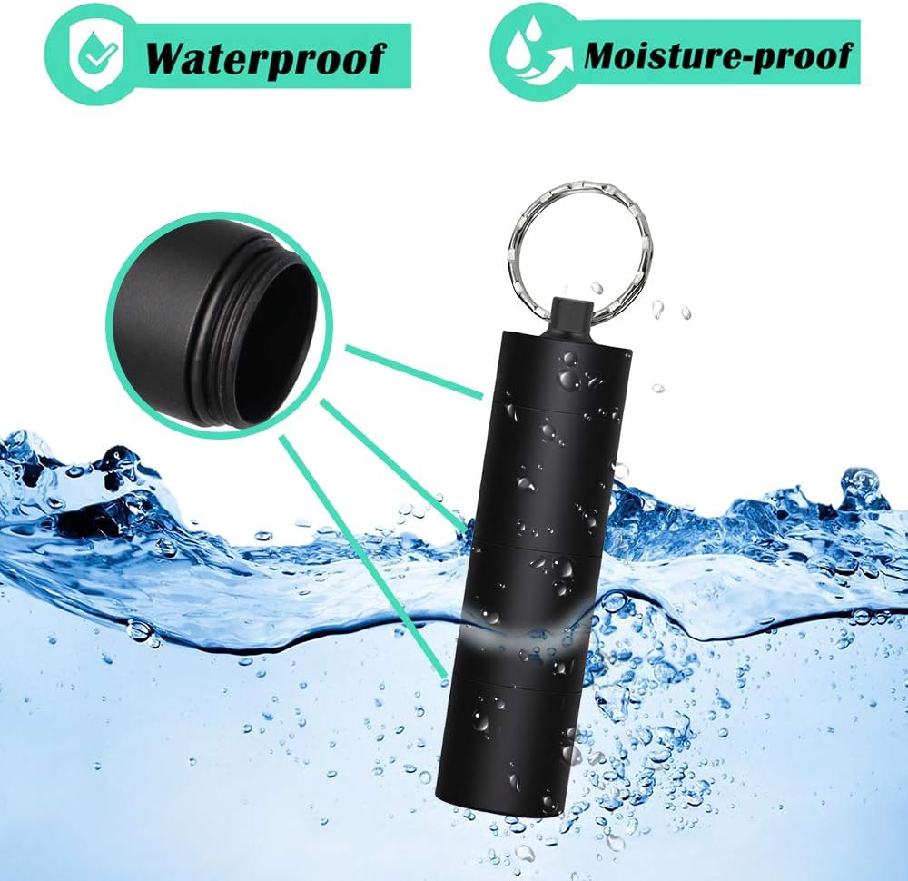 Portable Keychain Pill Holder Case, EFFIET 3 Compartments Metal Pocket Emergency Pill Container Dispenser Box Outdoor Medicine Bottle Tin for Daily Supplyment (Black)