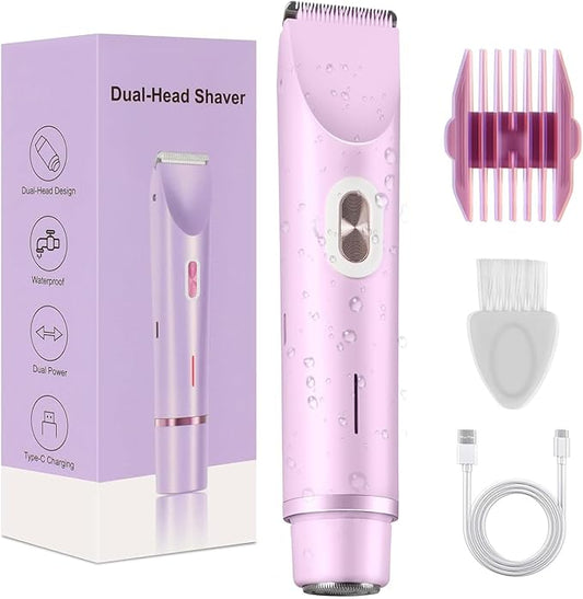 Dermave Bikini Shaver，Womens, Bikini Trimmer for Women, Glow Aura Electric Razor 2-in-1 Women's Body Shaver Dual Head Women's Trimmer for Leg Arm Body Grooming Tool (Purple)