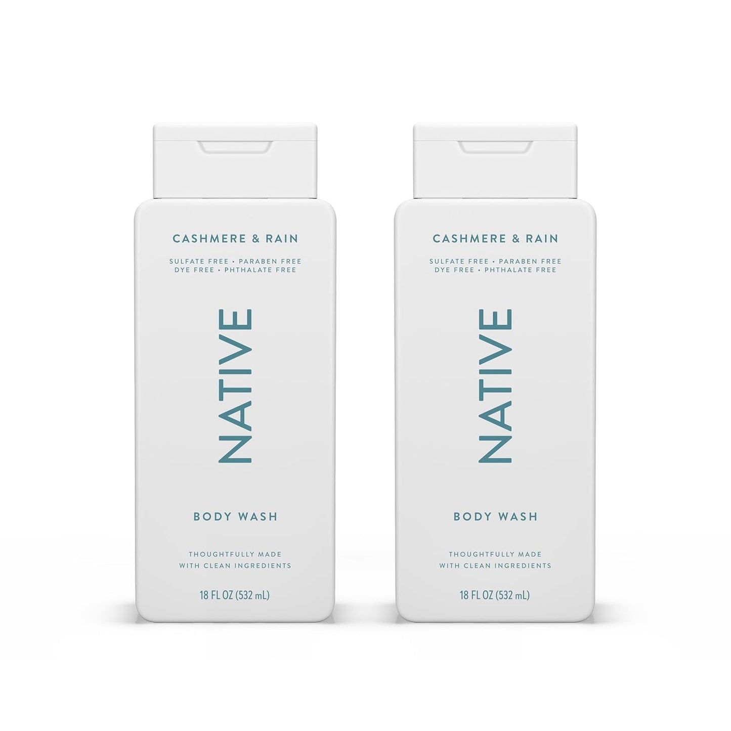 Native Body Wash Contains Naturally Derived Ingredients | For Women & Men, Sulfate, Paraben, & Dye Free Leaving Skin Soft and Hydrating | Cashmere & Rain 18 oz - 2 Pk