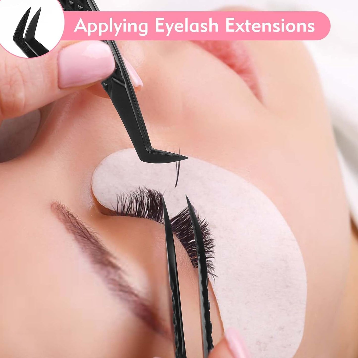 VEYES INC Lash Tweezers for Eyelash Extensions,High Precision Tweezers for Individual Classic and Volume Lash,Stainless Steel Tweezers-90 Degree