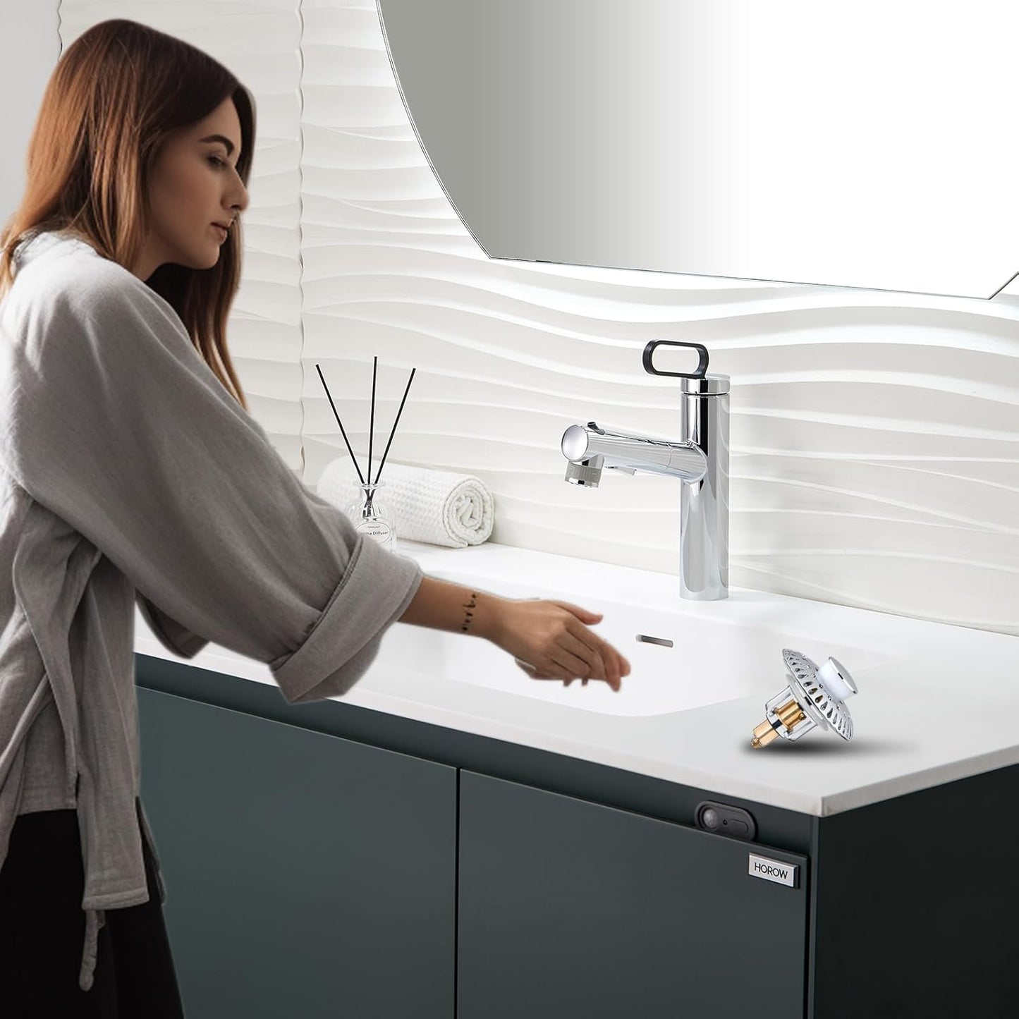 Bathroom Sink Stopper for 1.06"-1.65" Drain Holes, 2 in 1 Bath Sink Drain Strainer Stopper, Pop Up Drain Cover Plug with Hair Catcher, Stainless Steel (Chrome Silver-2p)