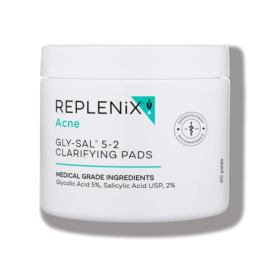 Replenix Gly-Sal Clarifying Acne Pads, 60 Count, Medical-Grade Glycolic Acid & 2% Salicylic Acid Exfoliating Pads for Acne-Prone Skin, Help Clear Blemishes & Refine Pores, Non-Oily