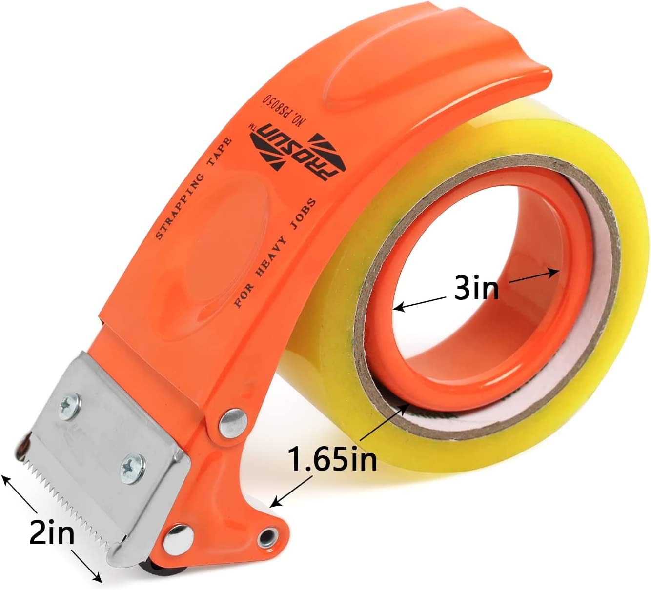 PROSUN 2 Pack Metal Packing Tape Dispenser Gun:2-inch Wide Tape Dispenser / 3-Inch Inner Paper Core(2" Blue + 2" Orange)