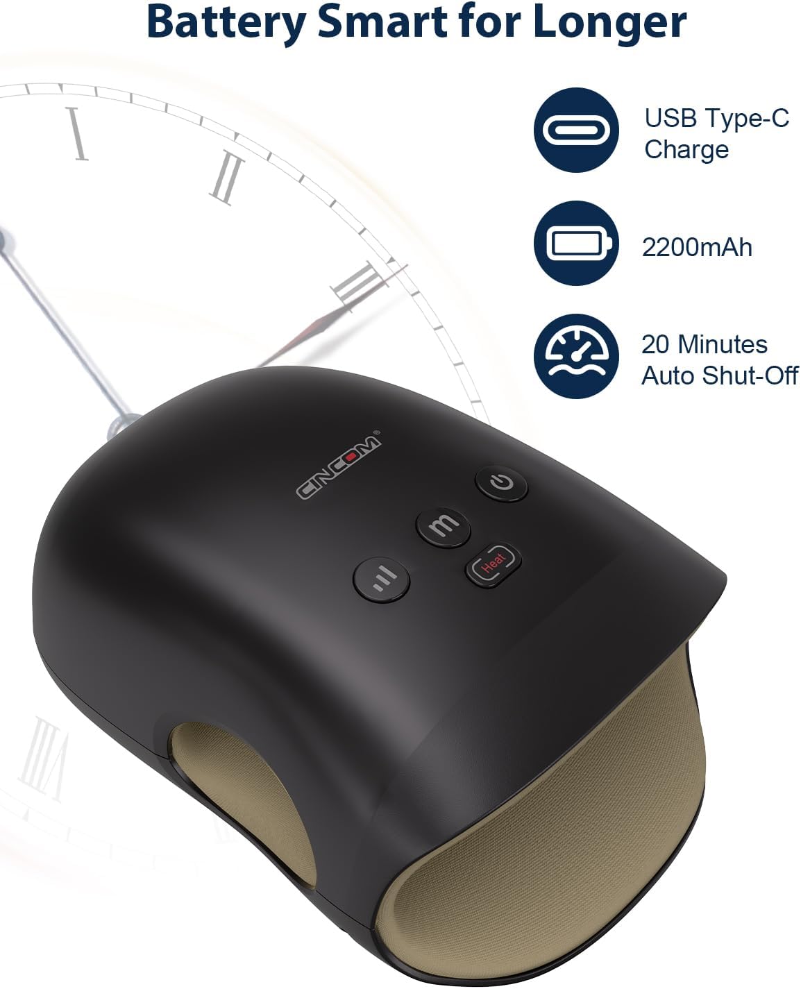 CINCOM Hand Massager - Cordless Hand Massager with Heat and Compression for Arthritis and Carpal Tunnel, Gifts for Women(Black)