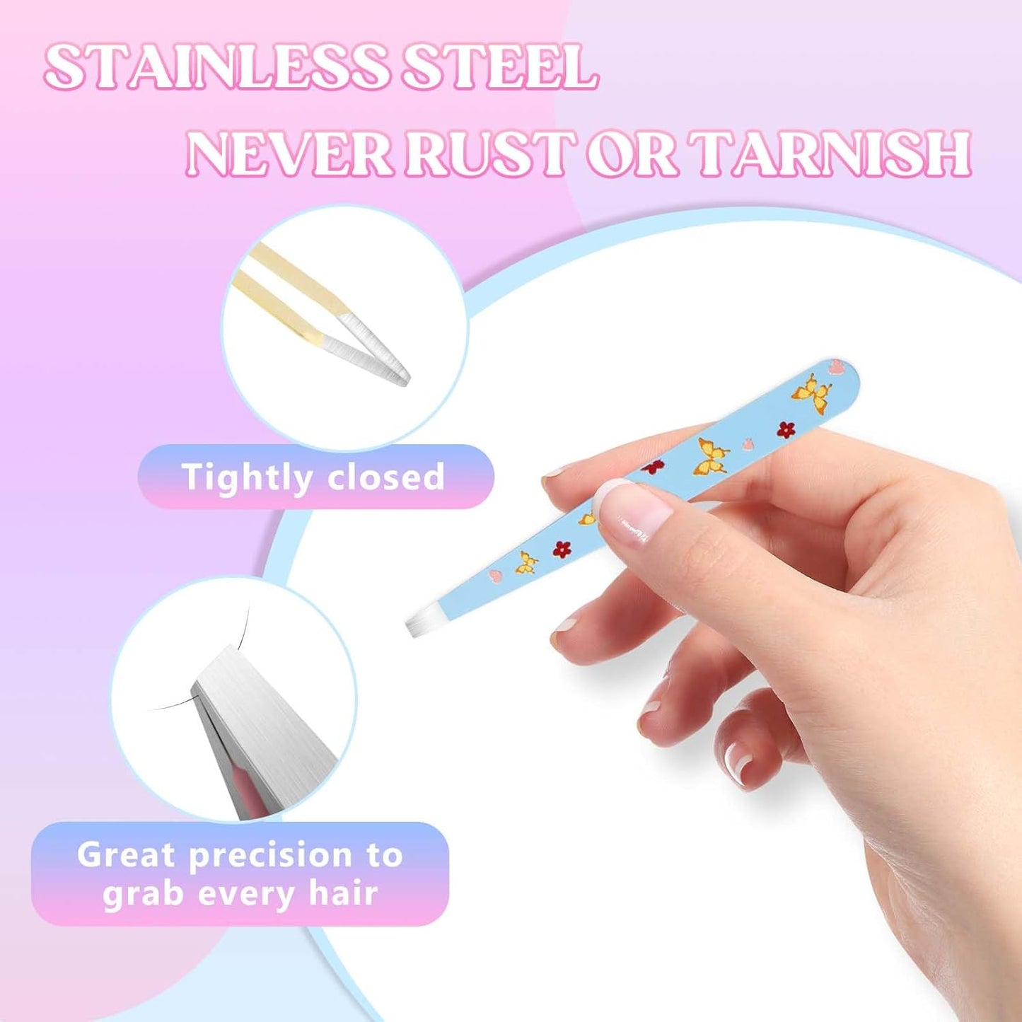 FADLASH Professional Multicolor Tweezers 4Pcs High Precision Stainless Steel Eyebrow Tweezers for Facial Hair, Eyebrow Grooming, Ingrown Hair Splinter Removal Suitable for Women and Men