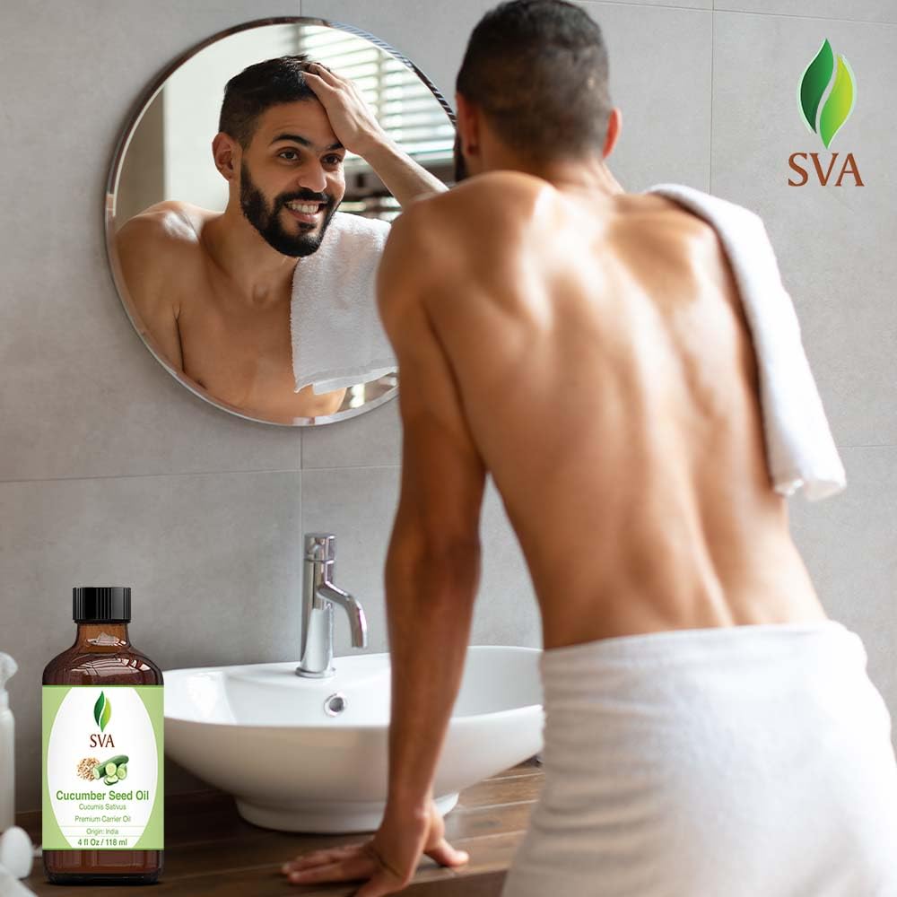 SVA Cucumber Seed Oil - 4 Fl Oz – 100% Natural Cold Pressed Cucumber Oil - for Face, Skin Care, Hair Care, Scalp Massage & Body Massage – Carrier Oil with Dropper