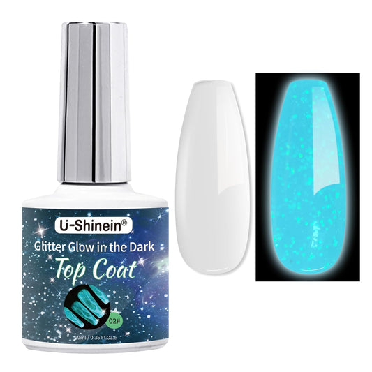 Glow In The Dark Gel Polish - Glitter Luminous Blue Nail Gel Top Coat with Fine glitter decoration No Wipe Long-lasting Transparent Glow UV LED Needed, Perfect for Any Festival Halloween