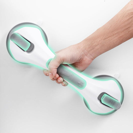 Grab Bars for Bathtubs and Showers Glow in The Dark, 12 inch Suction Grab Bar, Shower Handle Safety Grip Handrail for Seniors and Elderly, Removable Waterproof No Drilling, Grey
