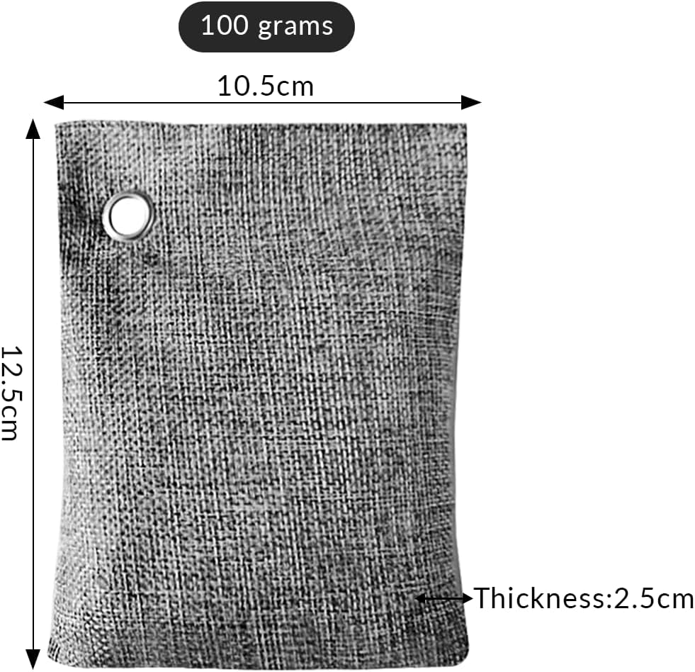 4 Pack charcoal odor absorber,Bamboo Charcoals Air Purifying Bag Charcoals Deodorizer Eliminator for Strong Odors in Car, Closet, Shoe, Basement (100G*4 Pack Gray-4, Unscented)