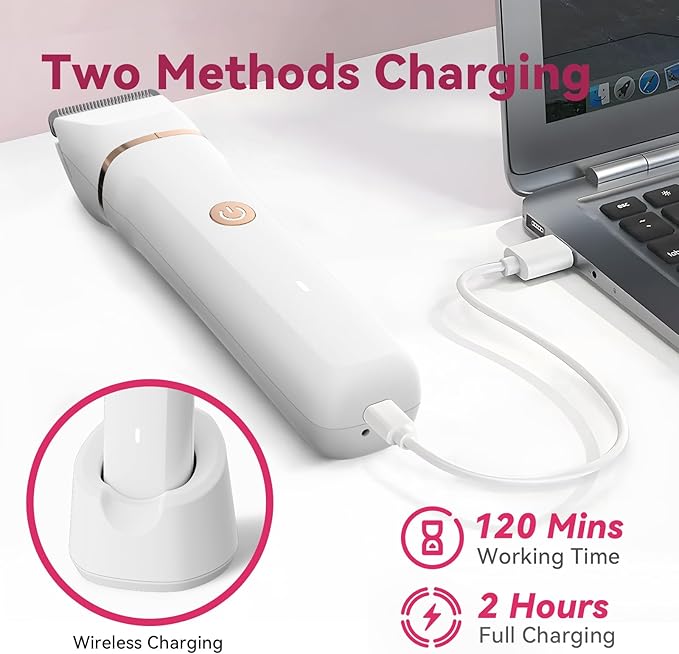 Electric Bikini Trimmer for Women - 4 in 1 Electric Shaver for Women, Waterproof Pubic Hair Trimmer and Facial Hair Remover, Replaceable Razors & Nose Hair Trimmer, Rechargeable Women's Grooming Kit