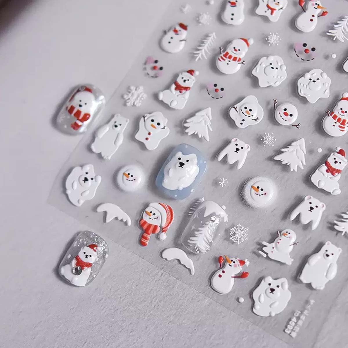 Christmas Nail Art Stickers 5D Embossed Snowman Nail Decals Cute Xmas Tree Nail Sticker Winter Nails Art Supplies for Women Christmas Holiday Manicure Decorations