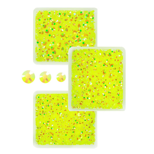 Neon Yellow AB Resin Rhinestones for Crafting 3mm 4mm 5mm Fluorescent Yellow Flatback Jelly Stones Bulk SS10 SS16 SS20 Diamonds Gems for Nails Face Eyes Makeup Mugs Tumblers Bottles DIY Crafts