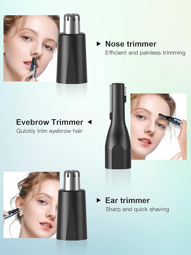 AHHFEI Nose & Ear Hair Trimmer, 5 in 1 Rechargeable USB Trimmer for Men & Women, Painless & Easy Cleansing, Blue