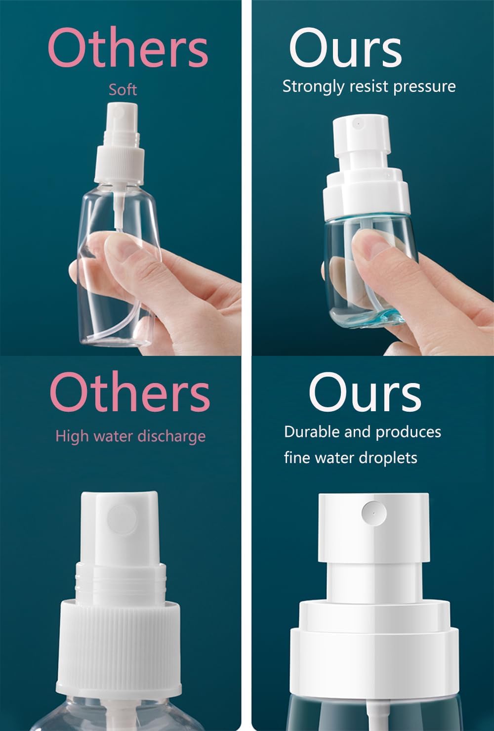 Empty Fine Mist Spray Bottle Travel Refillable Perfume Container Small Cosmetic Plastic Bottle for Face Hair Makeup 2 Pack