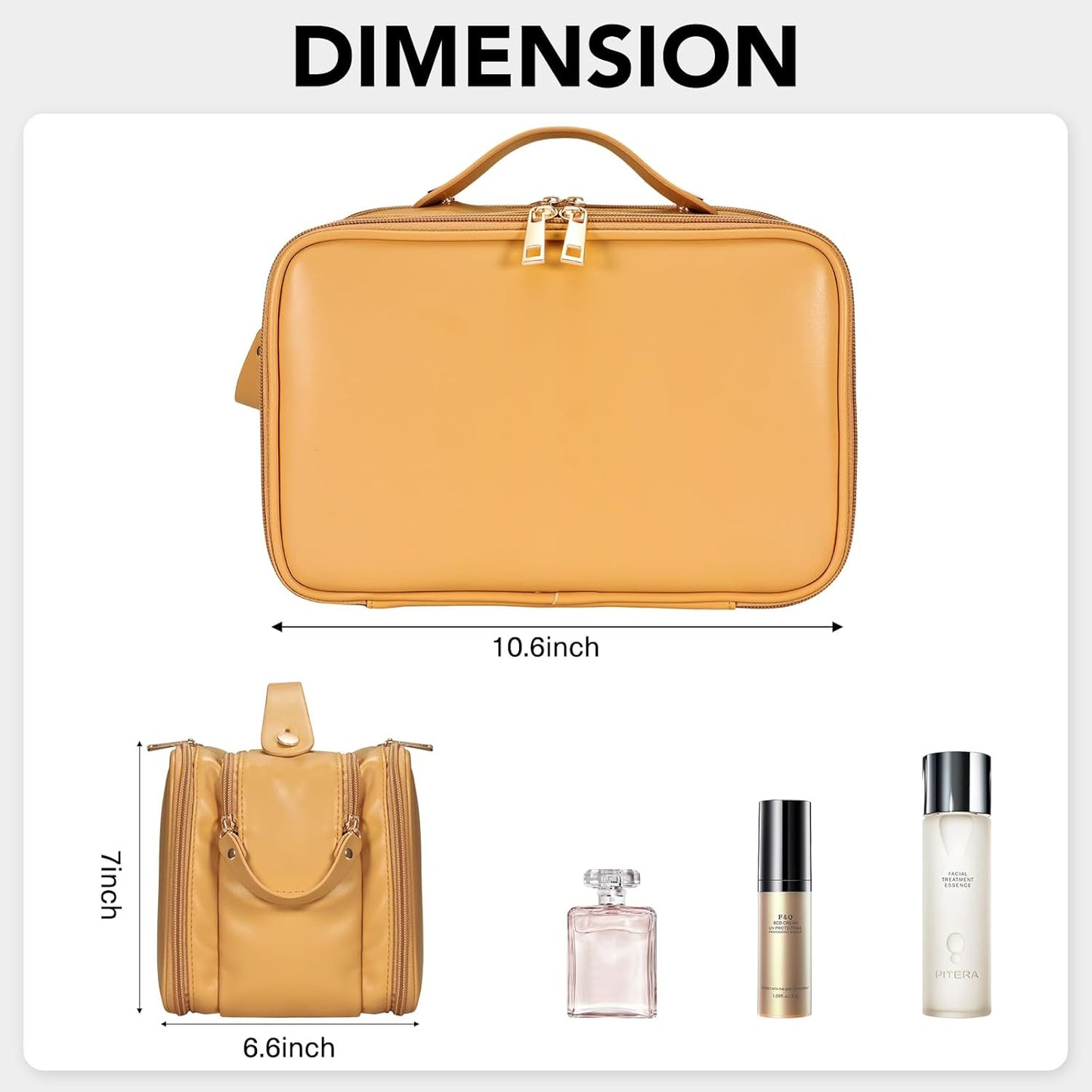 Travel Makeup Bag Women's Large Capacity Cosmetic Portable Organizer Large Opening Waterproof Storage Toiletry Bags Vertical Free-Standing Brush Holder for Easy Access Orange