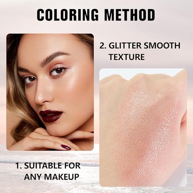 evpct Champagne Shimmer Single Eyeshadow Palette, Rose Gold Ice Pink Nude Glitter Cream Eye shadow Palette Singles Brightener Makeup for Older Women, High Pigment Waterproof Monochrome Mini Eyeshadow