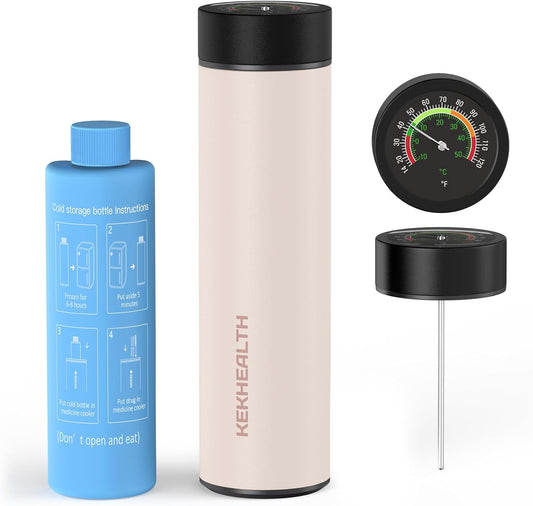 TSA Approved Insulin Cooler Travel Case, 60H Diabetes Medication Cooler with Large Dial Mechanical Thermometer & Biogel Ice Pack, Compact Diabetic Travel Case for Medicine Storage