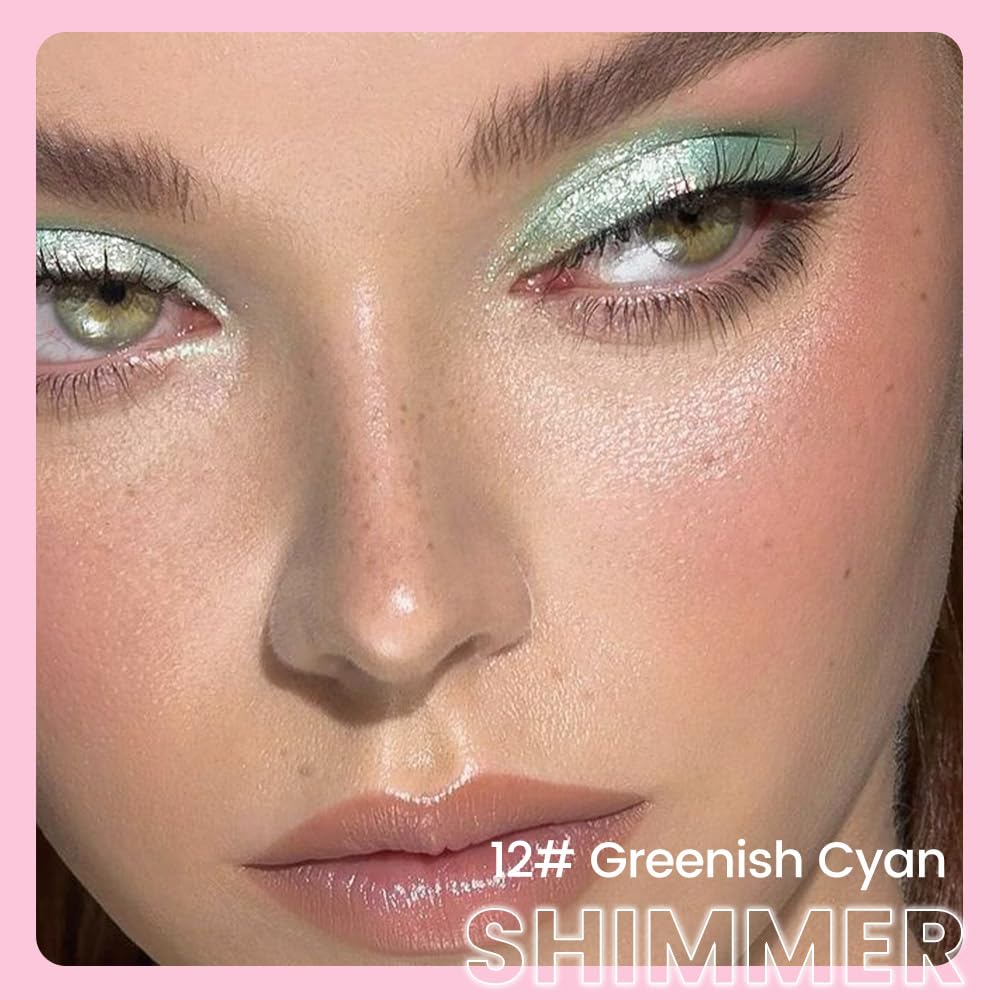 evpct 1Pcs Greenish Cyan Light Green Shimmer Cream Eye Shadow Brightener Sticks for Eyes Waterproof Pigmented, Double Ended Cream Eyeshadow Stick Pencil Pen with Applicator, Eye Shadow Palette