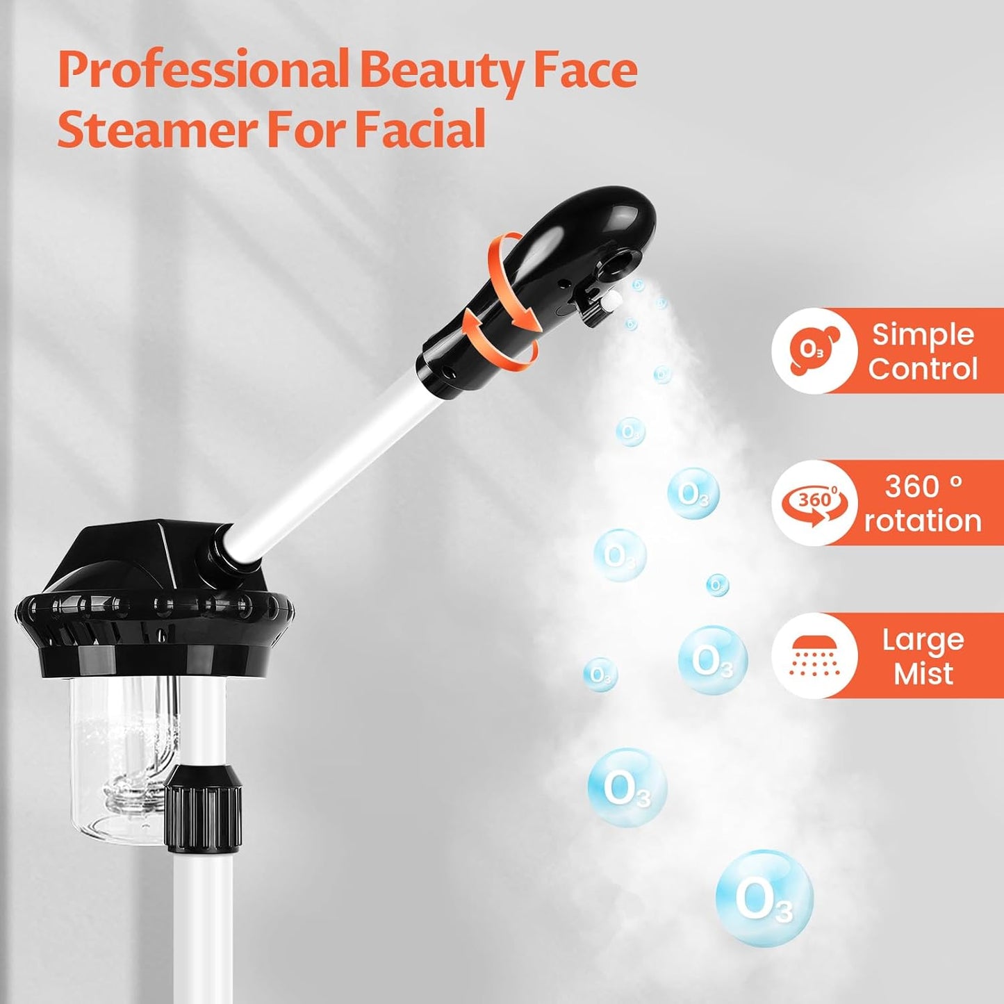 Professional Facial Steamer, Stand on Wheels Face Steamer, SPA Ozone Nano Steamer for Facials