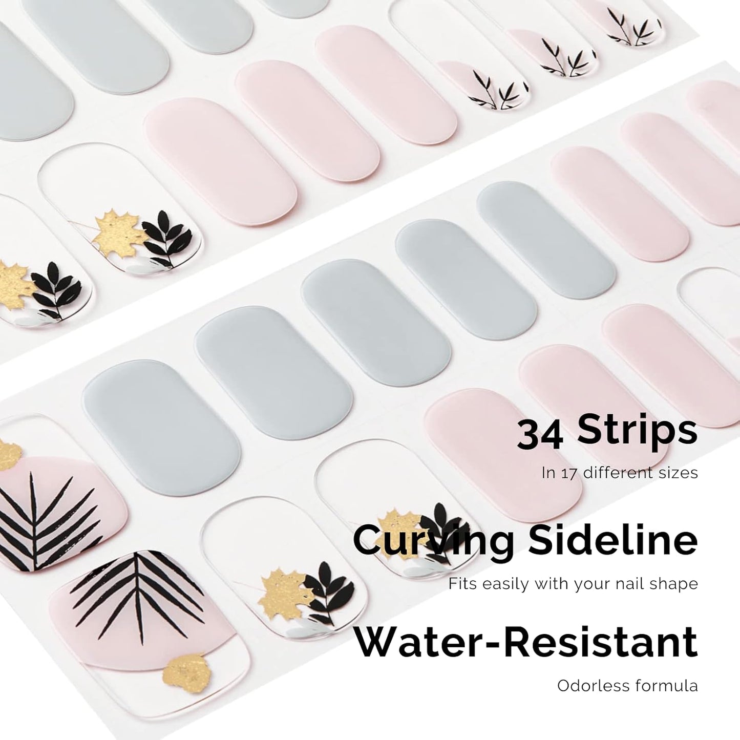 NAILOG Semi Cured Gel Nail Strips, 34 pcs Salon-Quality Gel Nail Stickers, Long Lasting Nail Wraps for Women with Soft Gel Finish | The Oriental