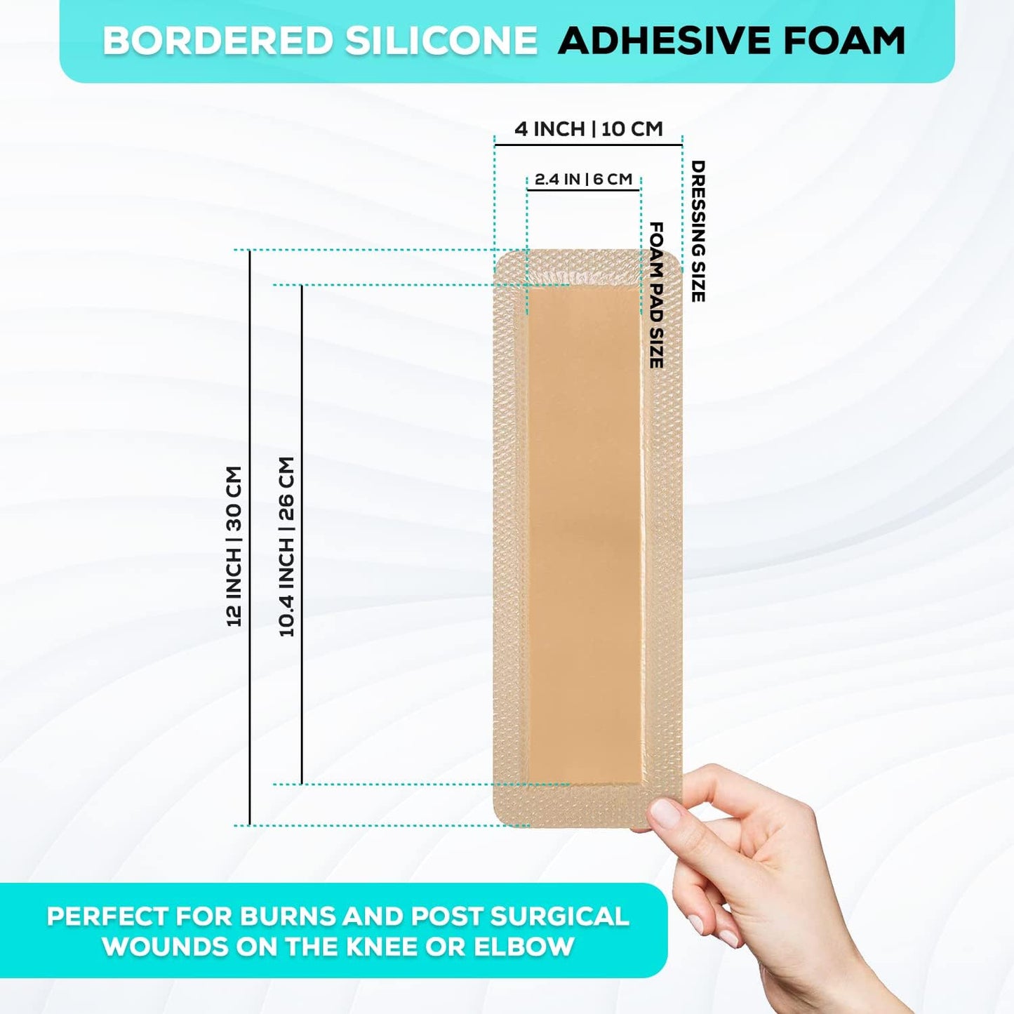 MedVanceTM Silicone - Bordered Silicone Adhesive Foam Dressing Size 4"x 12" (2.4"x10.4" Pad) 10 Pack