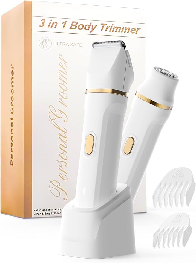 Upgraded Bikini Trimmer for Women, [2in1 & Painless] Electric Face Razors/Shaver for Woman, [Waterproof] Pubic Body Hair Trimmer, Replaceable Ceramic Blade, Superior Charge Dock, Gifts for Women