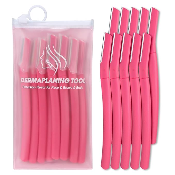 Face Razors for Women, Dermaplane Razor for Women Face, Eyebrow Razor, Facial Razors, Dermaplaning Tool, Gentle Skin Exfoliation Microblades for Sensitive Skin, Peach Fuzz Remover, 10 Count (Coral)
