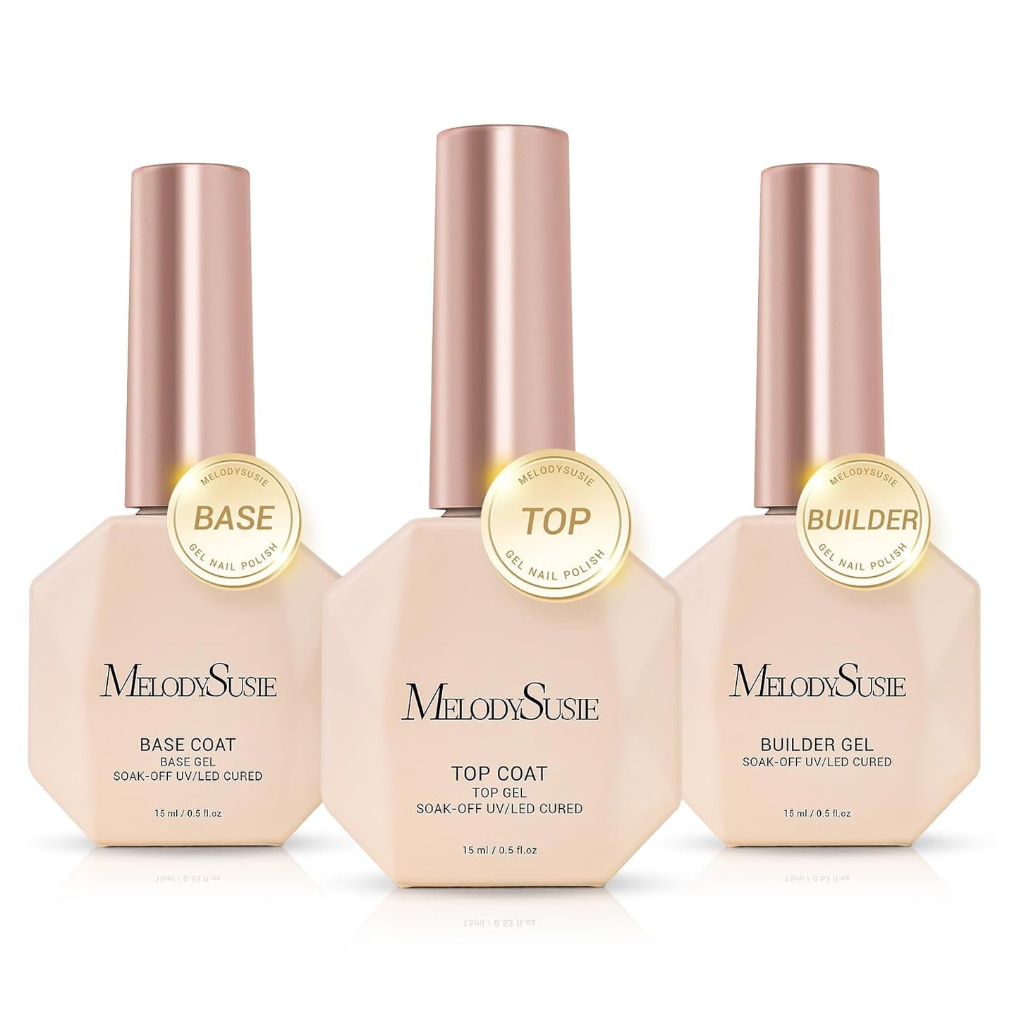 MelodySusie Top Coat Builder Gel Base Coat No Wipe Glossy Set Long Lasting Shine Finish Soak Off UV LED Nail Lamp Nail Polish Art Design Manicure Kit Perfect Gifts for Women Girls 3 Pcs 15ml Clear