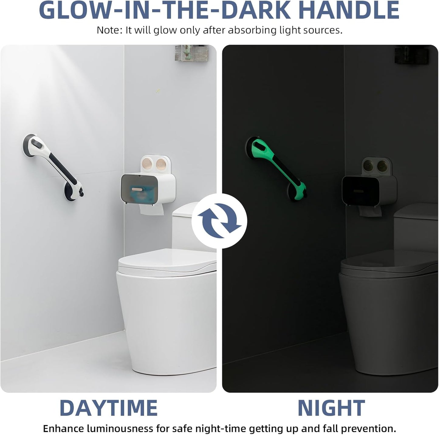 Grab Bars for Bathtubs and Showers 2 Pack Glow in The Dark, 17 inch Suction Grab Bar, Shower Handle Safety Grip Handrail for Seniors and Elderly, Removable Waterproof No Drilling, Black