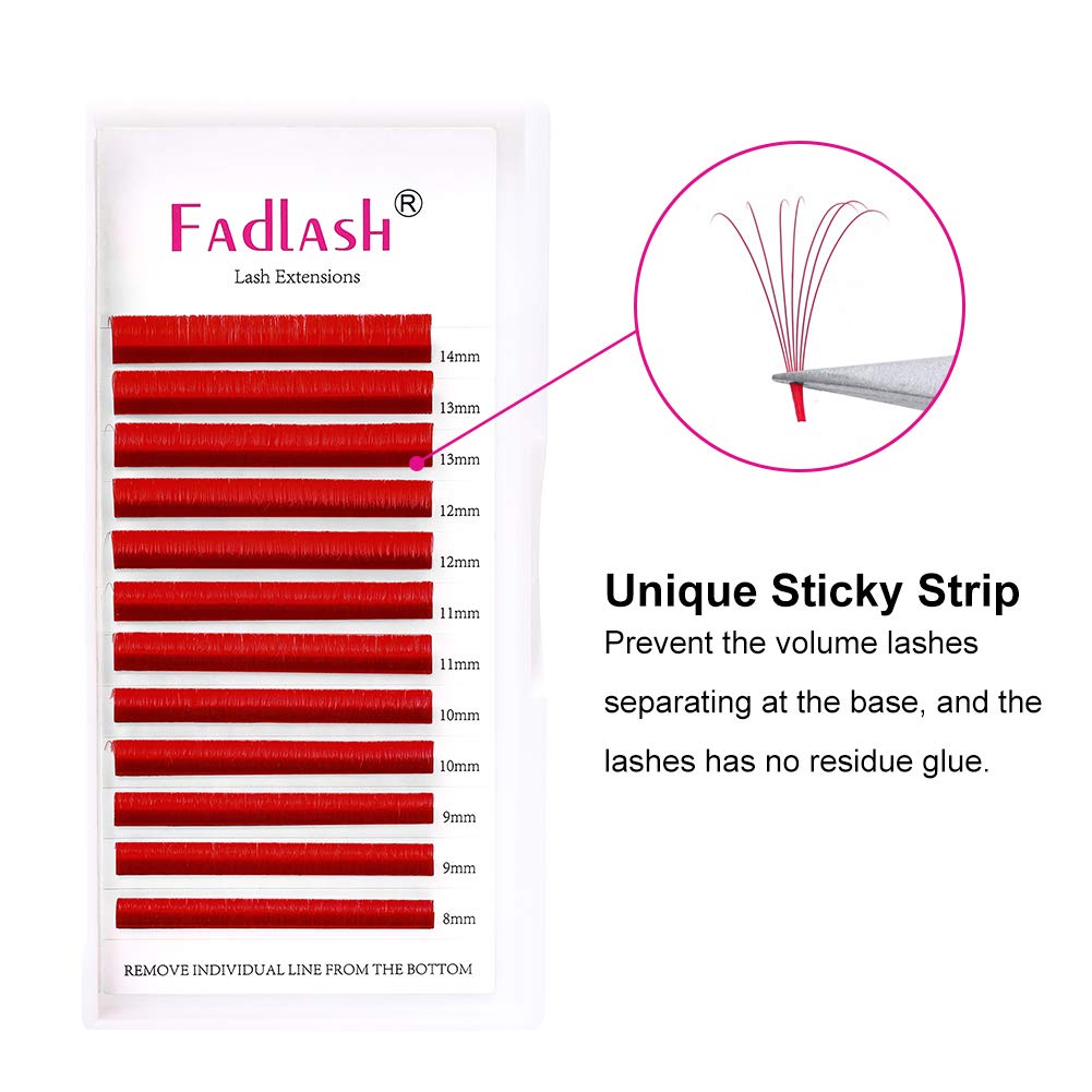 Volume Lash Extensions D Curl Mixed Tray Easy Fan Volume Lashes 0.07 8-14mm Mixed Tray Red Rapid Blooming Mink Eyelash Extensions (Red 0.07-D, 8-14mm Mix)