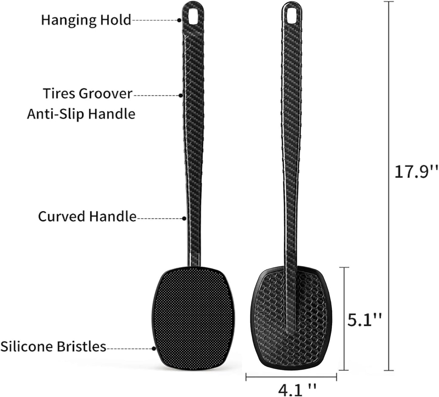 New Carbon Fiber Silicone Back Scrubber for Shower, Back Shower Brush with Long Handle Back Scrubber for Men and Women