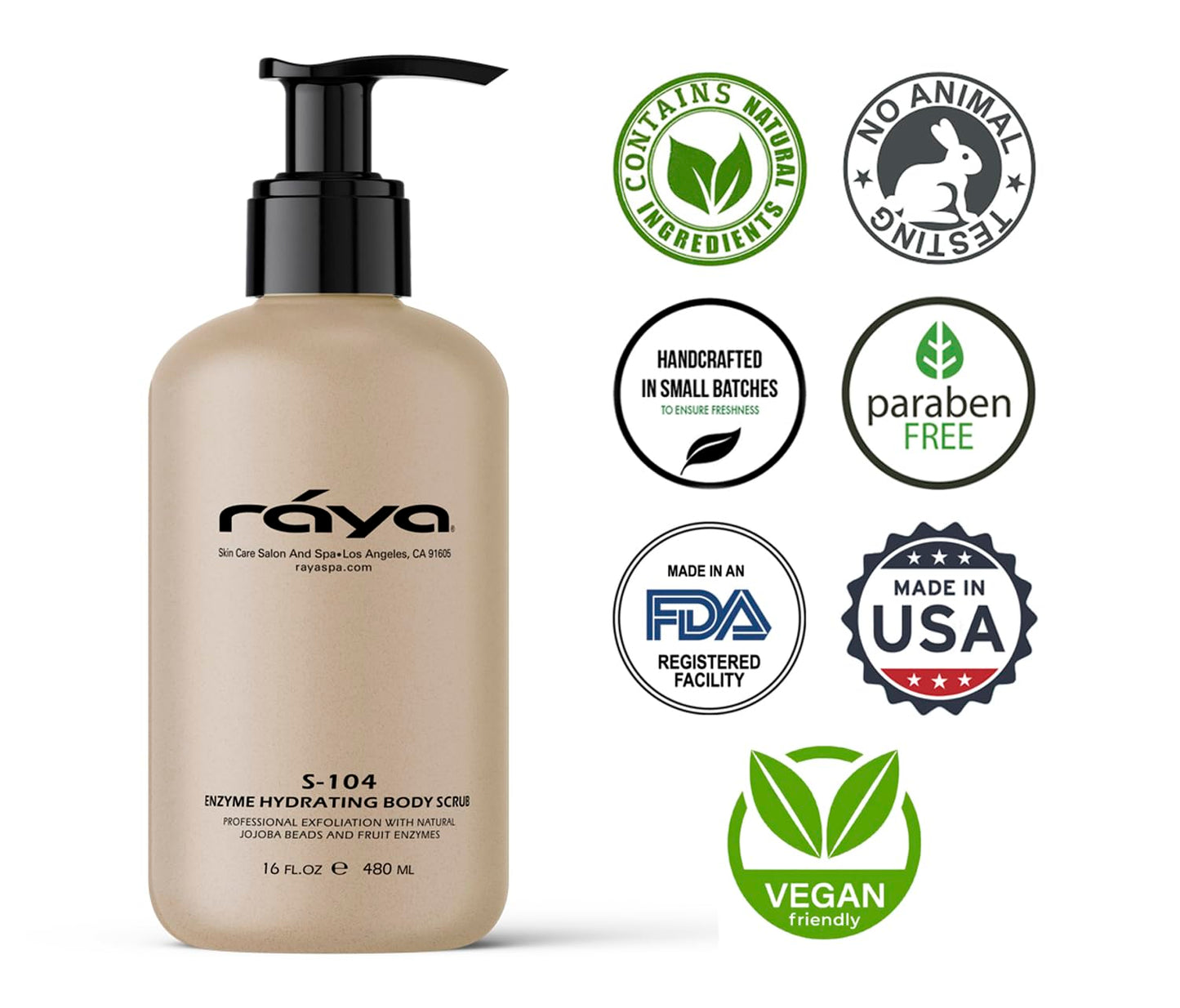 RAYA Enzyme Hydrating Body Scrub 16 oz Pineapple Scent (S-104) | Gentle and Exfoliating Body Scrub | Made with Seaweed, Jojoba Beads, and Fruit Enzymes