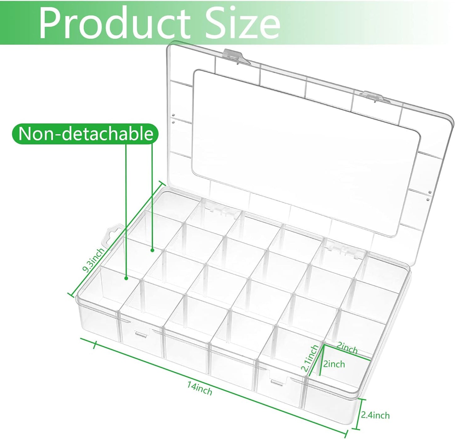 Large 24 Grids Plastic Organizer Box Adjustable Dividers,Clear Storage Box for Jewelry, Art DIY Crafts, Washi Tapes, Beads and Small Parts