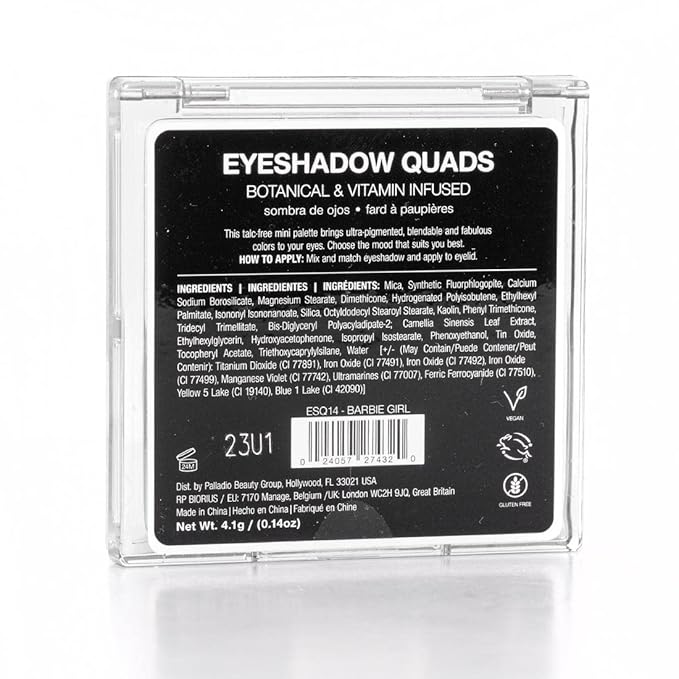 Palladio Eyeshadow Quads Velvety Pigmented Blendable Matte, Metallic & Shimmer Finishes, Creamy Formula, Four Way Quad Eye Shadow Palette, Talc-Free (Girly)