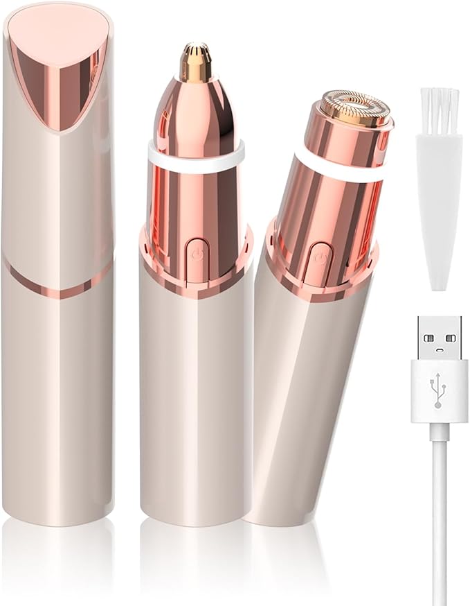 Facial Hair Removal Eyebrow Trimmer 2 in 1, Portable Facial Hair Remover for Women, Travel Rechargeable Hair Razor Bikini Shaver for Lady Men Girls for Face Peach Fuzz, Lips, Chin, Armpit, Body (Gold)