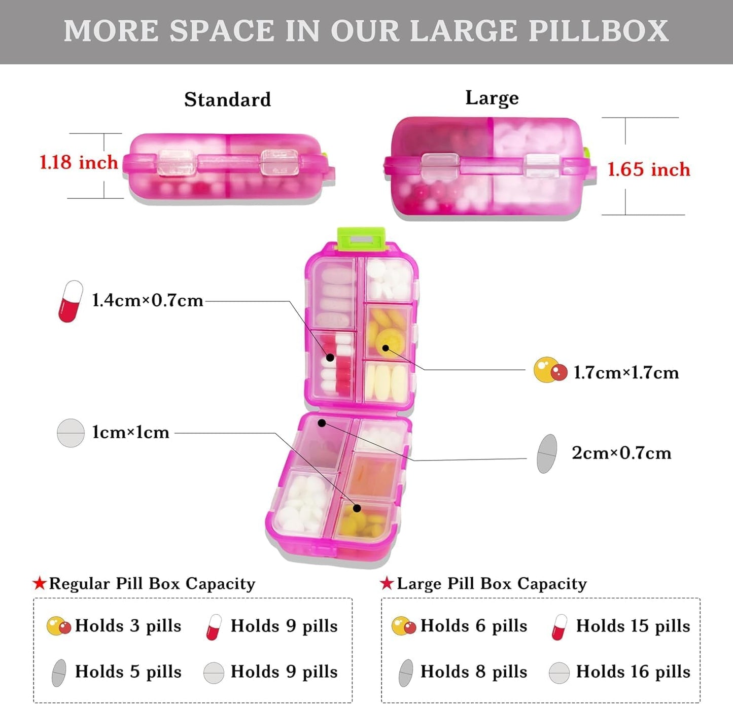 Large Pill Organizer with Medicine Labels, Travel Daily Pill Container, Mini Medication Organizer, 7-Day Pill Case, Set of 3 (Blue+Pink+Purple)