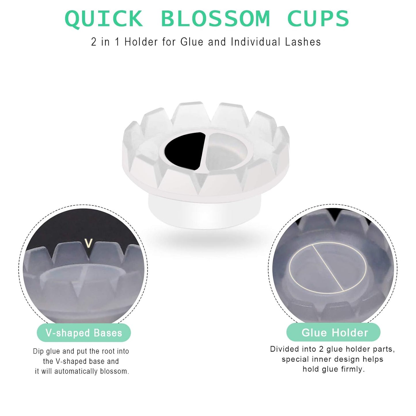 Fenshine 300 PCS Eyelashes Extension Volume Lashes Fan Quick Blossom Cups Lash Glue Holder and Lash Organizer Supplies Tools for Eyelash Extension Supply