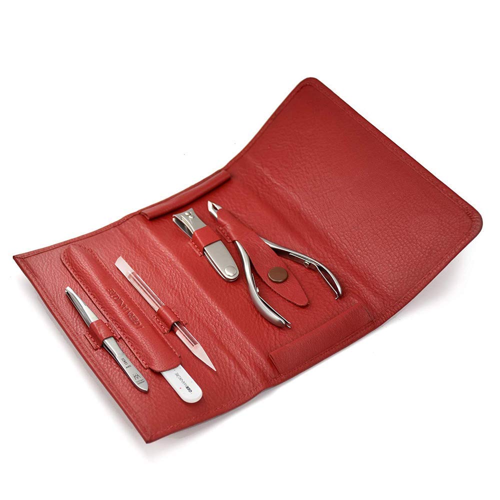 GERMANIKURE 5pc Manicure Set in Leather Case -FINOX Stainless steel tools handmade in Solingen Germany – Professional Nail and Cuticle Care Travel Implements