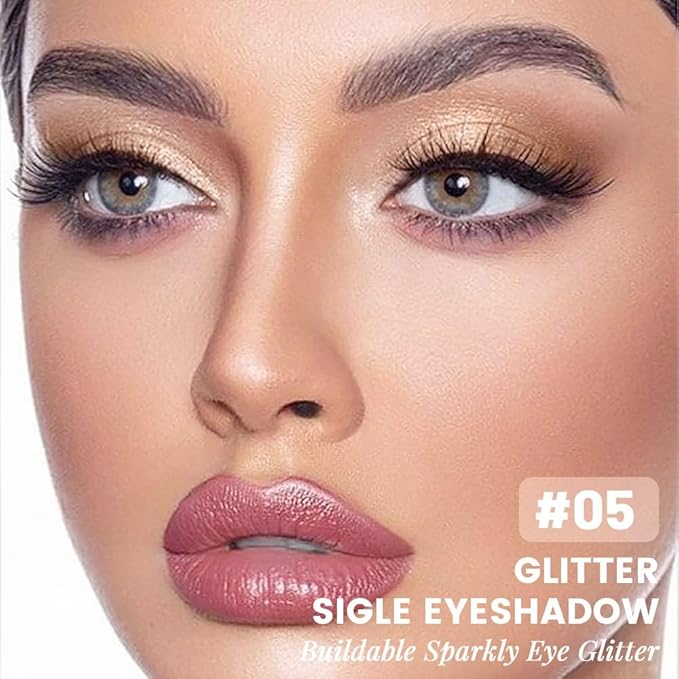 Low Saturation Delicate Long-Lasting Eyeshadow Palette, Monochrome Glitter Pressed Cream Single Vegan (10 Glittle Gold)