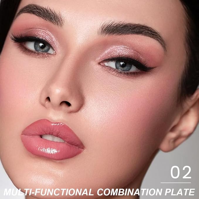 6-in-1 Cream & Powder Makeup Palette – Blush Highlighter & Eyeshadow, Matte & Shimmer Rose Nude Tones, Travel-Friendly Compact for Daily & Travel Use 02