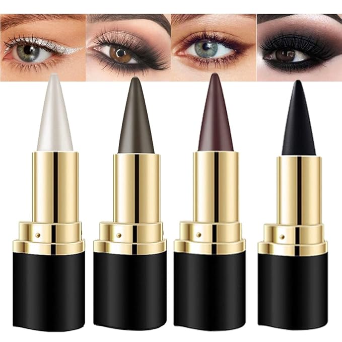 Kaely 4Pcs Black Brown Silver Gray Gel Eyeliner Pencil, Waterline Eyeliner for Older Women 60 Plus, Crayon Eye Liner Waterproof Smudge Proof, Smoky Eyeshadow Palette Halloween Makeup, lapiz de ojos