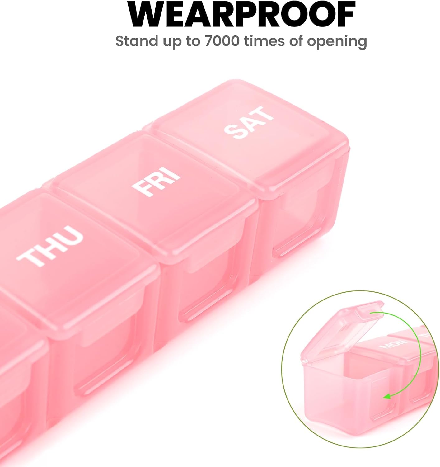 Sukuos Extra Large Daily Pill Organizer 7 Day, Easy to Open Weekly Pill Box Case, Portable Medicine Case Vitamin Holder with Clear Lid for Fish Oils or Supplements (Light Pink)
