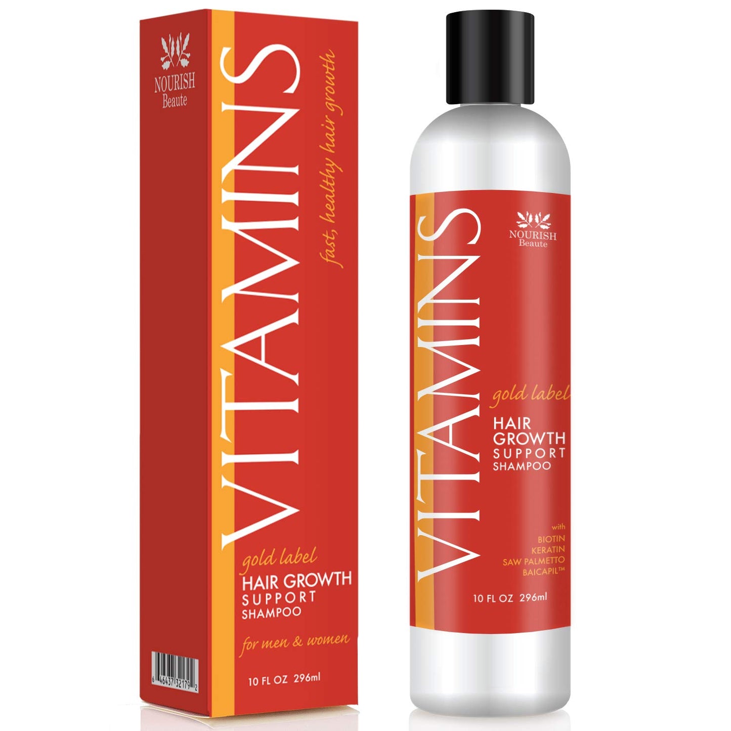 Nourish Beaute Vitamins Natural Shampoo for Hair Growth and Hair Loss for Hair Regrowth,Volume and Thickening with Biotin,DHT Blockers, No Sulfate, For Men and Women, Premium Gold Label, (Pack of 1)