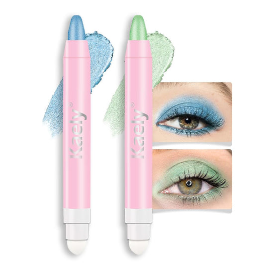 evpct 2Pcs Cream Eye Shadow Brightener Sticks Set for Eyes Waterproof, Sky Blue & Greenish Cyan Shimmer Cream Eyeshadow Applicator Stick Pigmented Eye Makeup sombras en crema para ojos 10+12
