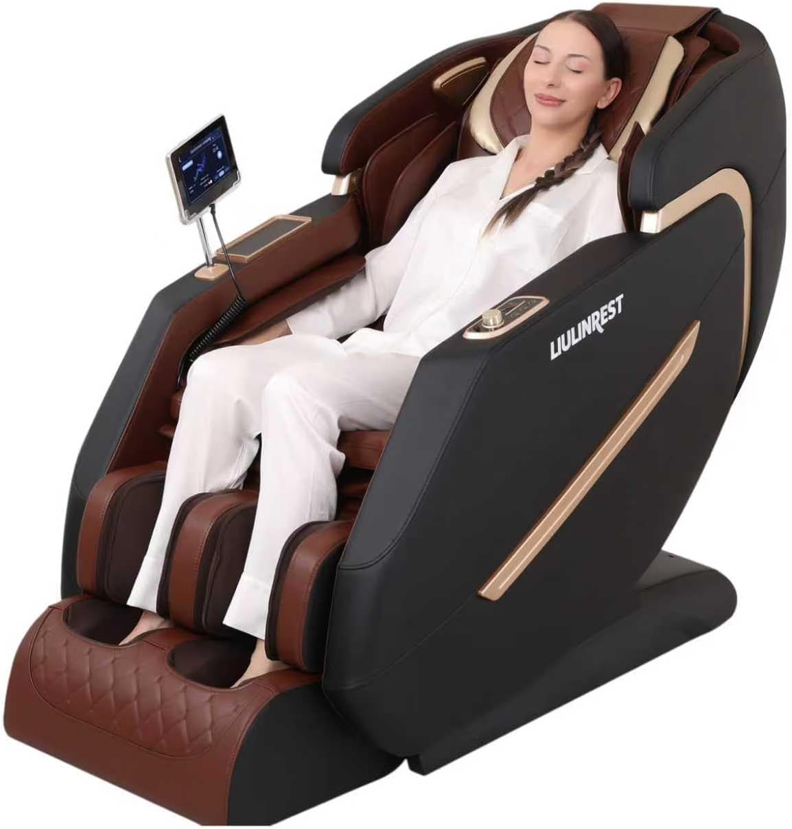 2025 4D Massage Chair Full Body, Zero Gravity Massage Chair with SL-Track & Heating, Massage Shiatsu Recliner Chair with Smart Voice Control, Touchable Screen, Airbags, Foot Rollers (Brown)