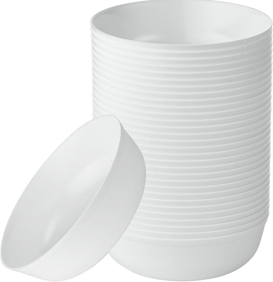 [30 Pack 16 OZ Bowls] Edge Collection White Plastic Party Bowls Premium heavyweight Elegant Disposable Tableware Dishes