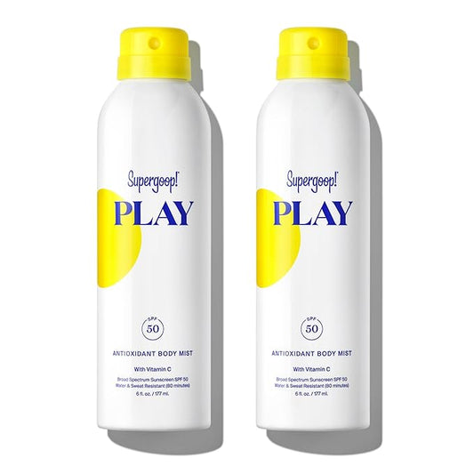 Supergoop! PLAY SPF 50 Antioxidant Body Mist w/Vitamin C, 6 fl oz - 2 Pack - Broad Spectrum Sunscreen Spray - Clean Ingredients for Sensitive Skin - Great for Active Days