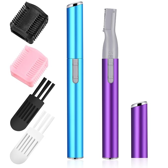 Chumia 2 Pcs Electric Eyebrow Trimmer Women Precision Face Razors Mini Shaver with Comb Christmas Women Gift Battery Operated Personal Epilator for Face Neck Fuzz Lips Leg(Sky Blue, Purple)