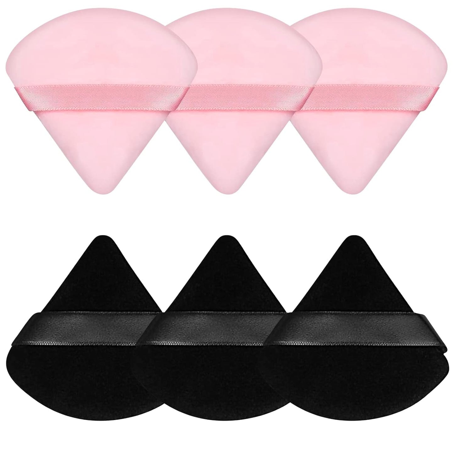 Pimoys 6 Pieces Powder Puff Face Makeup Sponge Soft Velour Triangle Powder Puffs Beauty Sponge Stocking Stuffers for Loose Powder (Black, Pink)